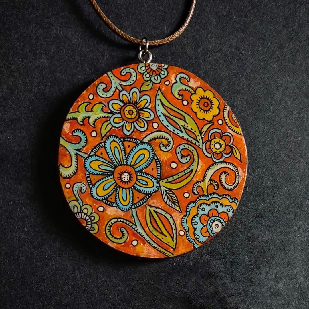 Hand-painted wooden necklace
