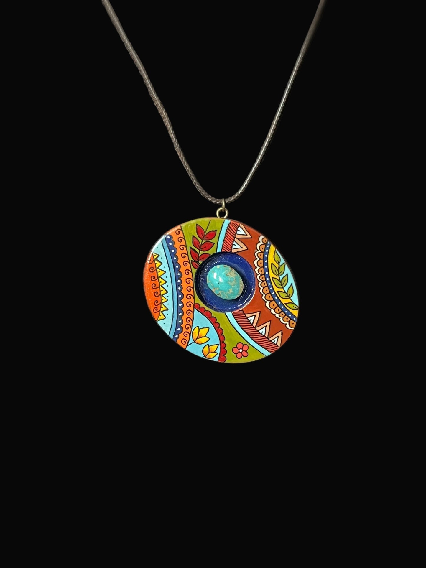 Colorful pendant necklace with turquoise stone
