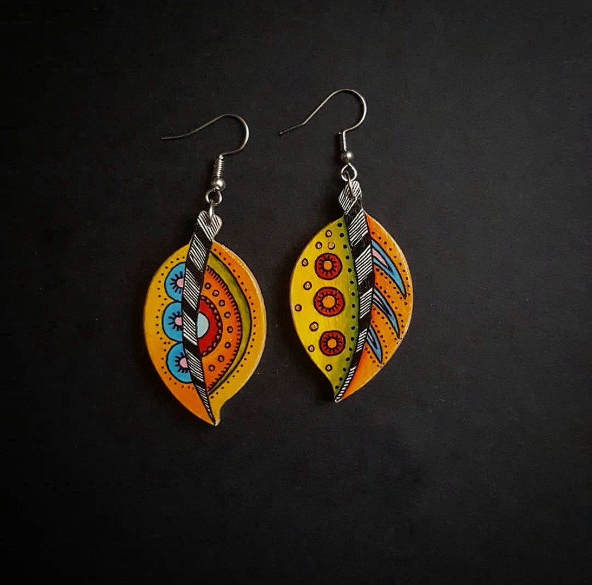 Hand-painted wooden earrings