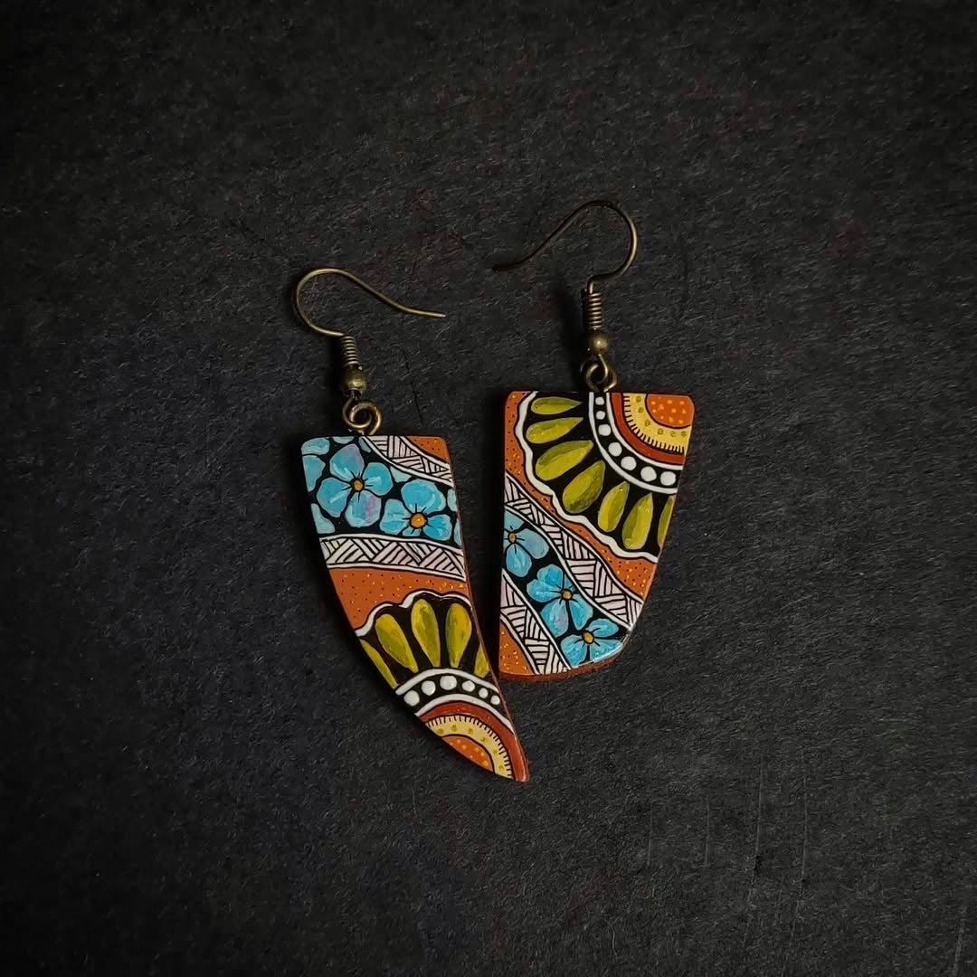 Hand-painted wooden earrings
