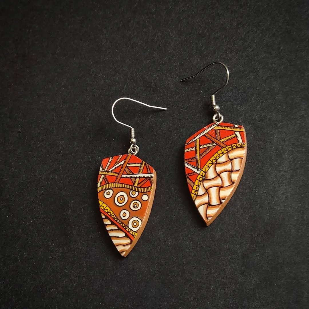 Hand-painted wooden earrings