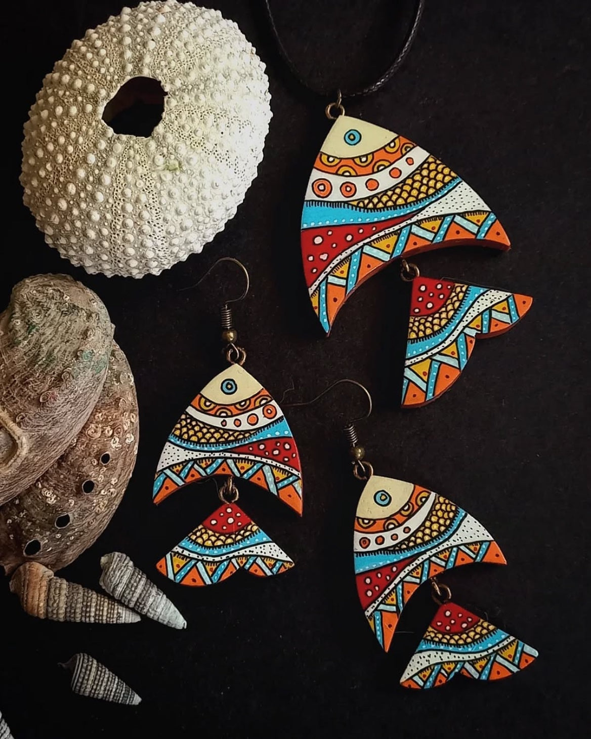 Hand-painted wooden necklace