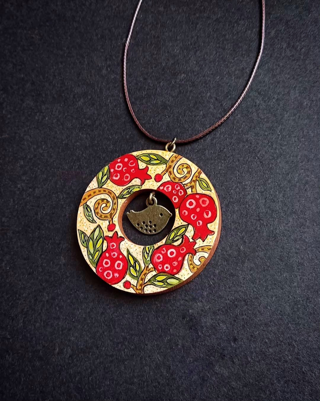 Hand-painted wooden necklace