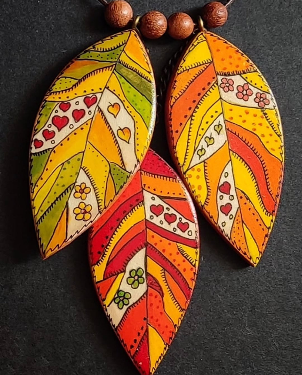 Hand-painted wooden necklace