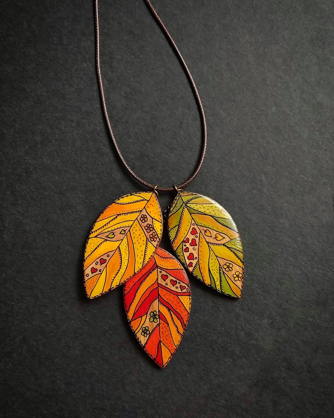 Hand-painted wooden necklace