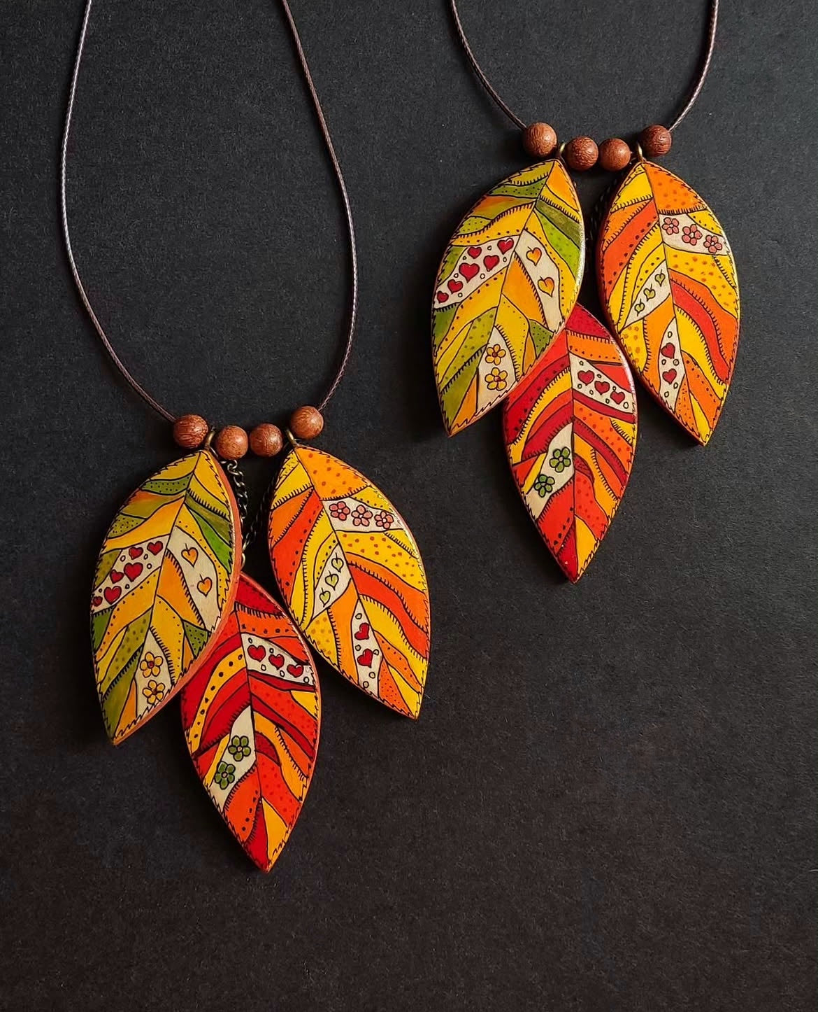 Hand-painted wooden necklace