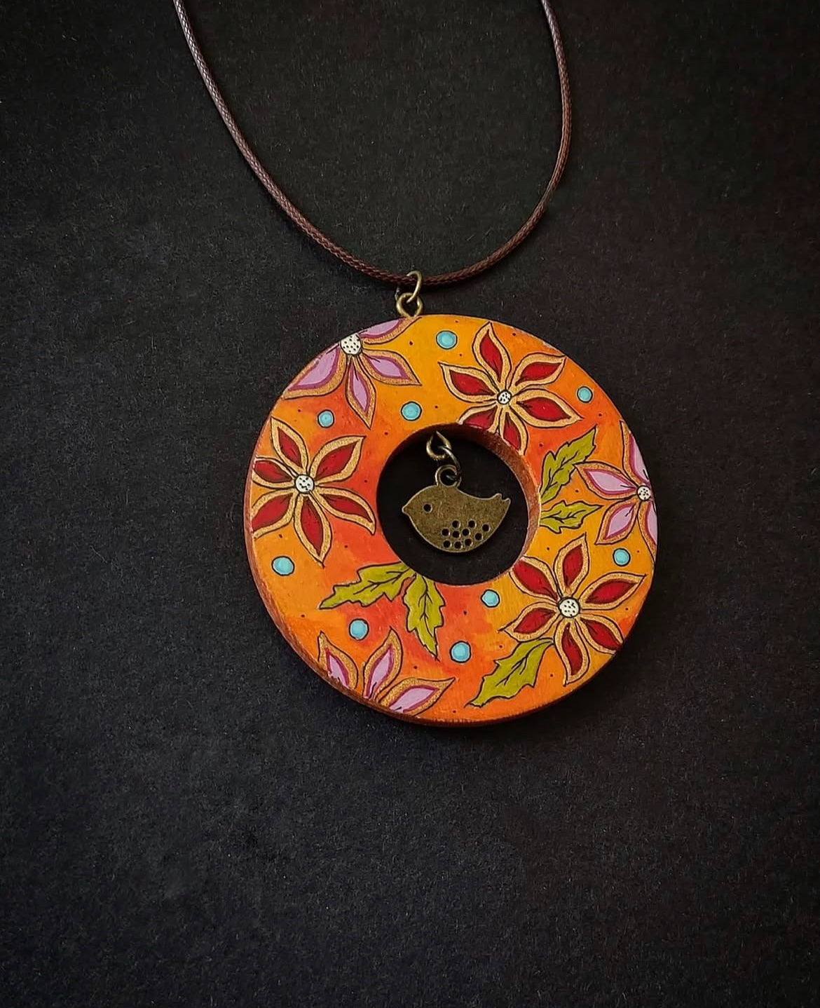 Hand-painted wooden necklace