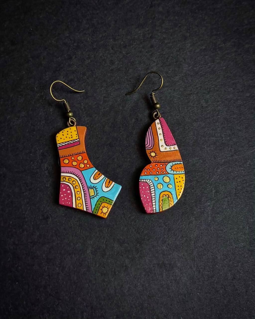 Hand-painted wooden earrings