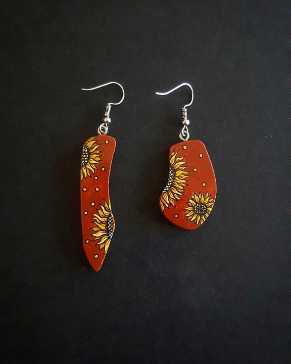 Hand-painted wooden earrings