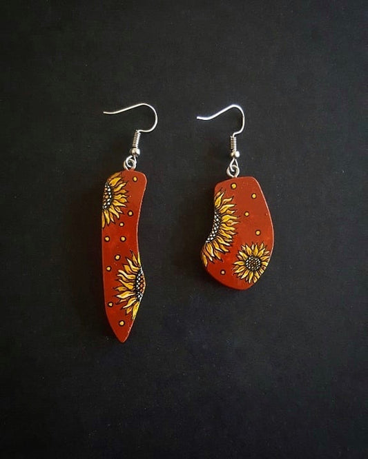 Hand-painted wooden earrings