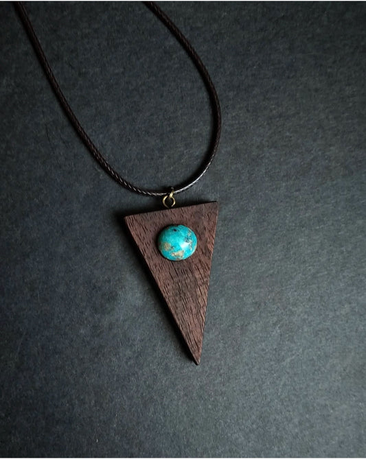 Genuine Turquoise on Handcrafted Wood Necklace
