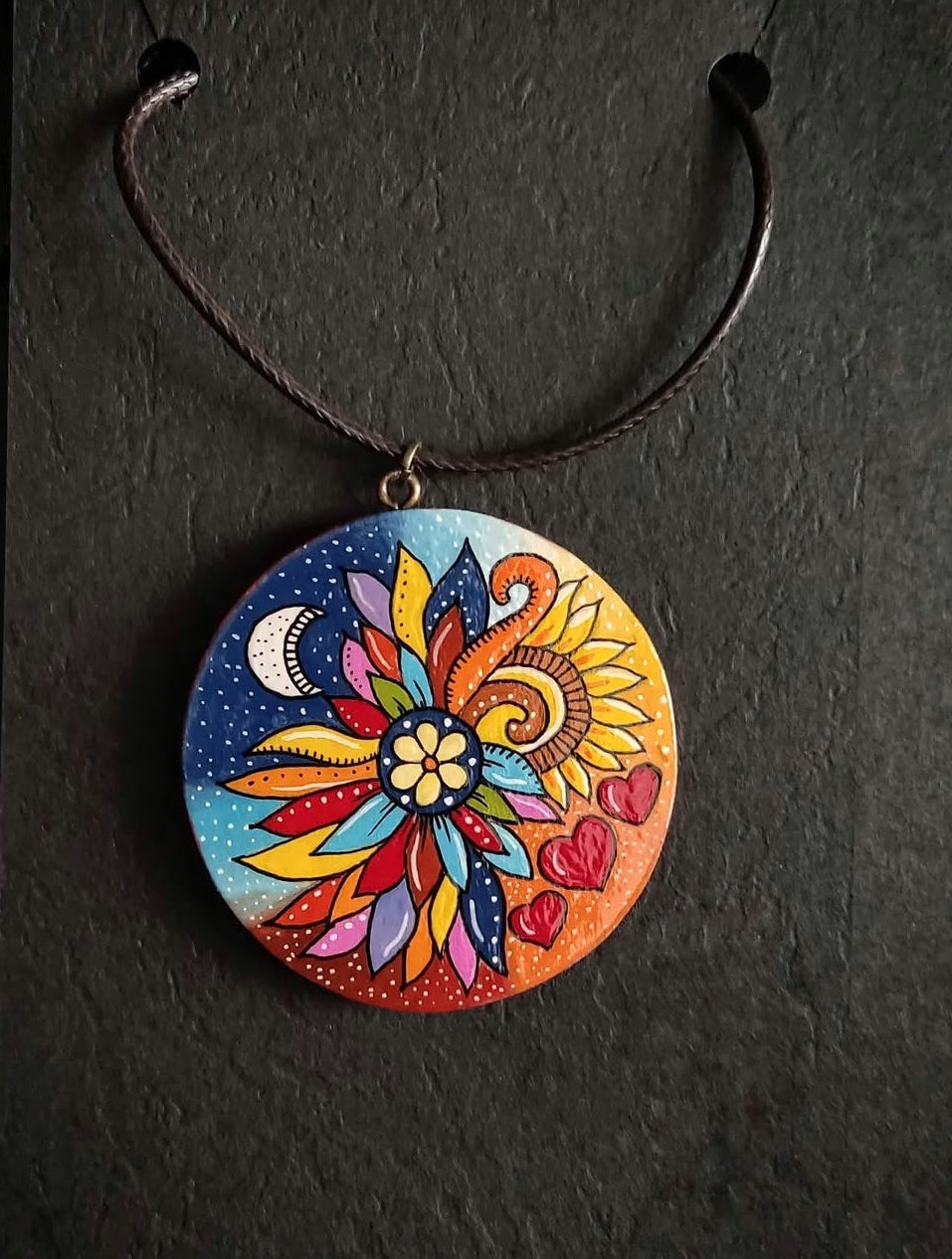 Hand-painted wooden necklace