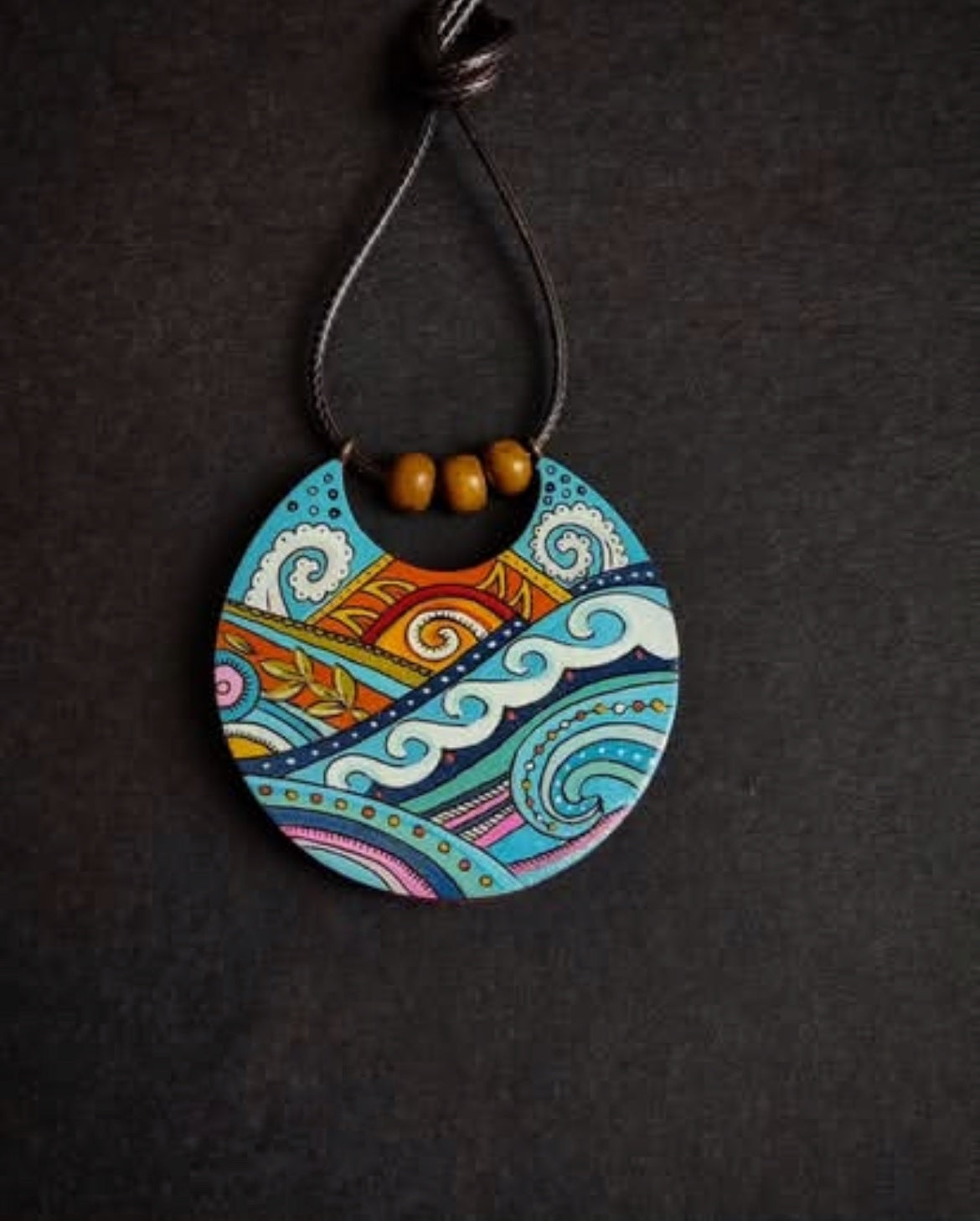 Hand-painted wooden necklace